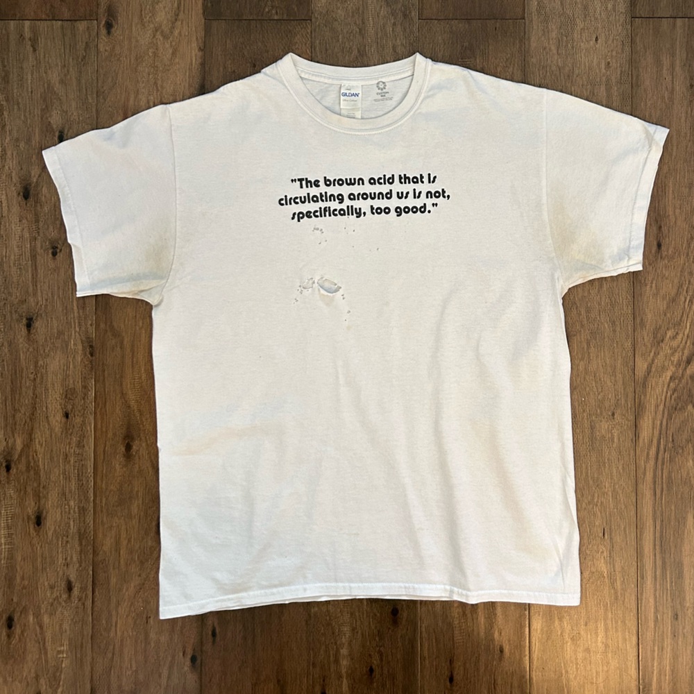 Gildan Woodstock White T-Shirt with Black Text Design